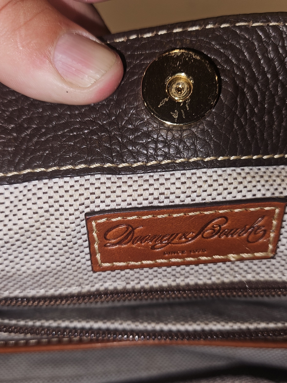 Dooney & Bourke Brown Pebbled Leather Satchel with Tan Trim - Picture 5 of 8